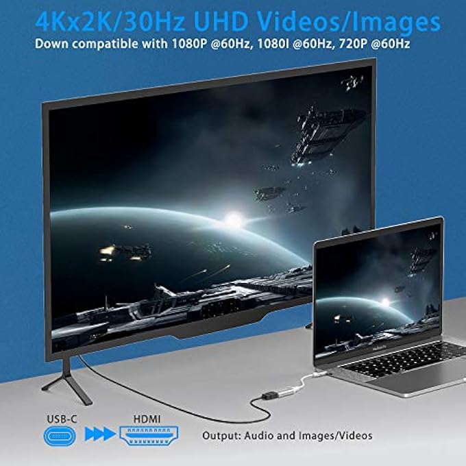 Mokin USB C TYPE C TO HDMI ADAPTER FOR MACBOOK PRO 2019/2018, IPAD PRO/MACBOOK AIR 2018/2019, SAMSUNG GALAXY S9/S8, SURFACE GO AND DELL XPS SILVER - Image 3