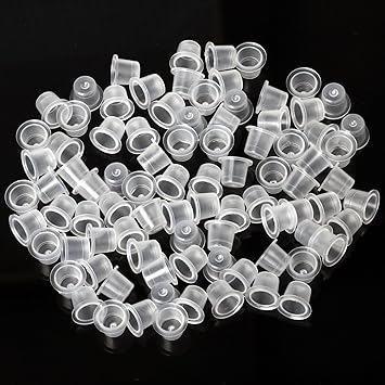 TRIXES TRIXES Ink Caps Cups 100 Pieces Disposable Transparent Ink Cap Containers for Tattoo Pigment Professional Standard Artist Studio Supply Pots 9mm - Image 3