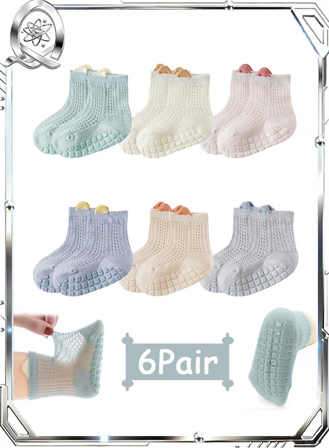 كوانتوم 6 أزواج من الجوارب غير المنزلقة، شبكة من الجوارب القطنية غير المنزلقة، تنفس من الجوارب غير المنزلقة المشبك للأطفال - Image 1