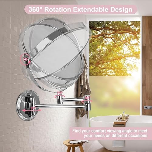 BRANCO 5X Magnifying Shaving Mirror Makeup Mirror Wall Mount Foldable - Chrome - Image 2