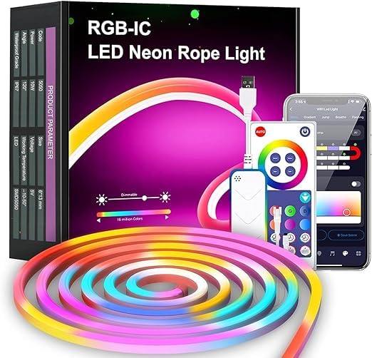 RIEO Hub RIEO 5 Meter RGB neon Light Strip with Mobile App and Remote Controlled Music Sync RGB Lights for Room DIY Design Multicolor led Strip Lights for tv Backlight Home Decoration Gaming  - Image 1