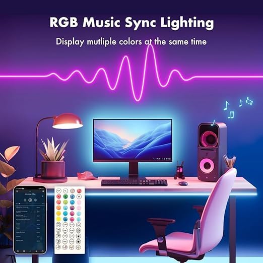 RIEO Hub RIEO 5 Meter RGB neon Light Strip with Mobile App and Remote Controlled Music Sync RGB Lights for Room DIY Design Multicolor led Strip Lights for tv Backlight Home Decoration Gaming  - Image 4