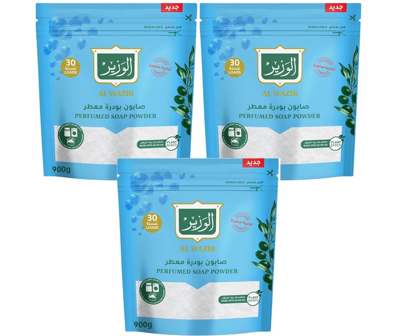 Al Wazir Perfumed Soap Powder - Pack of 3 x 900g Laundry Washing, Fresh Fragrance, Deep Cleaning, Stain Removal, Hand and Machine Wash