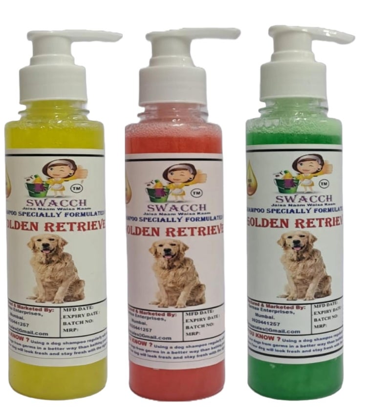 SWACCH Premium Shampoo for Golden Retriever 200MLCombo Pack of 3 Lemon Strawberry NEEM ALOVERA - Image 1