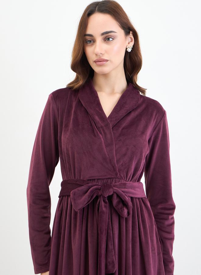 Styli Magenta Velvet Look A-Line Midi Dress - Image 3