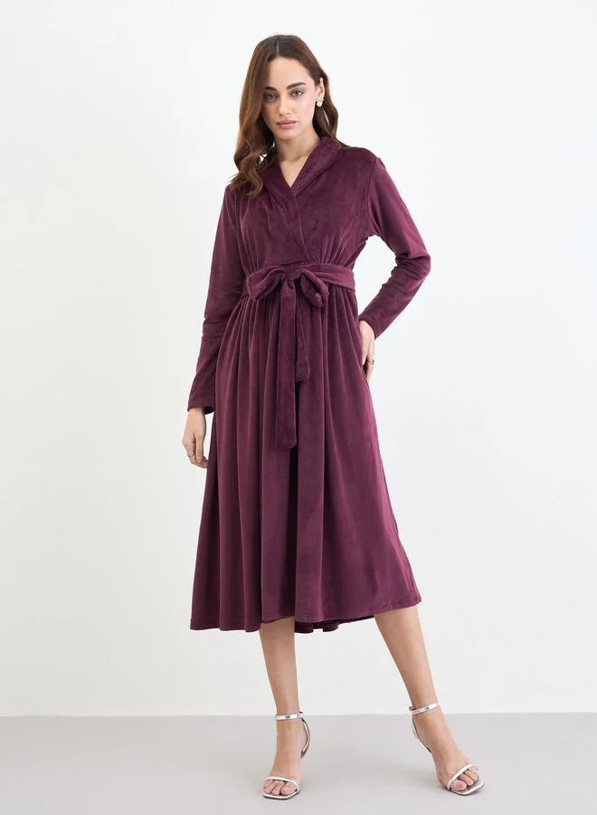 Styli Magenta Velvet Look A-Line Midi Dress