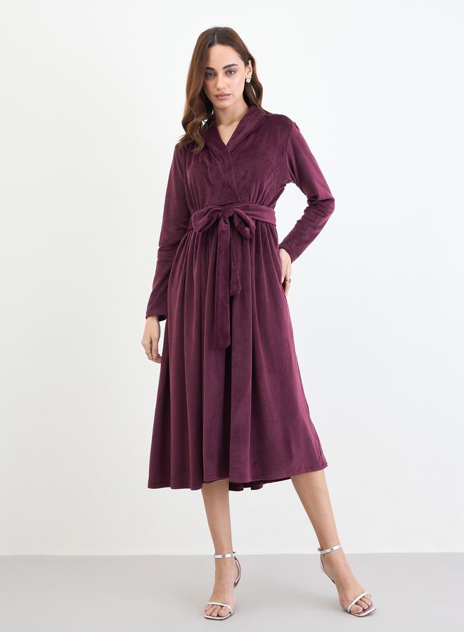 Styli Magenta Velvet Look A-Line Midi Dress - Image 2