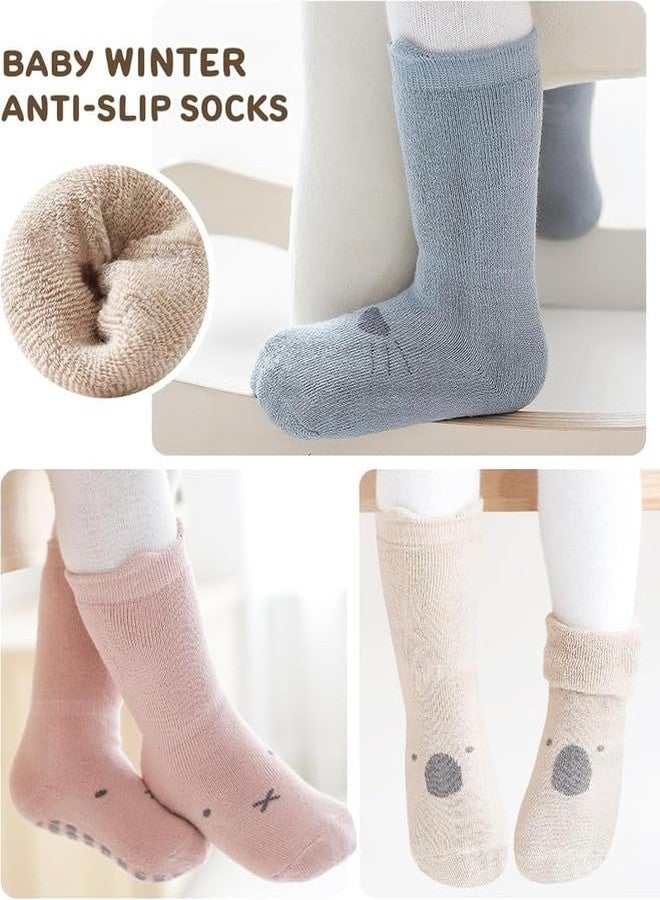 KETKAR Baby Non Slip Socks Toddler Non-Skid Ankle Socks with Grips Anti-Slip Crew Cotton Socks for Infants Toddlers Girls Boys 4 Pairs_12-24 Months - Image 2