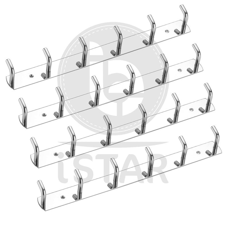 iSTAR Stainless Steel 6 Pin Bathroom Cloth Hooks Hanger Door Bathroom Robe Hooks Rail for Hanging Keys,Clothes,Towel Steel Hook (Silver) (Pack of 4) - Image 2