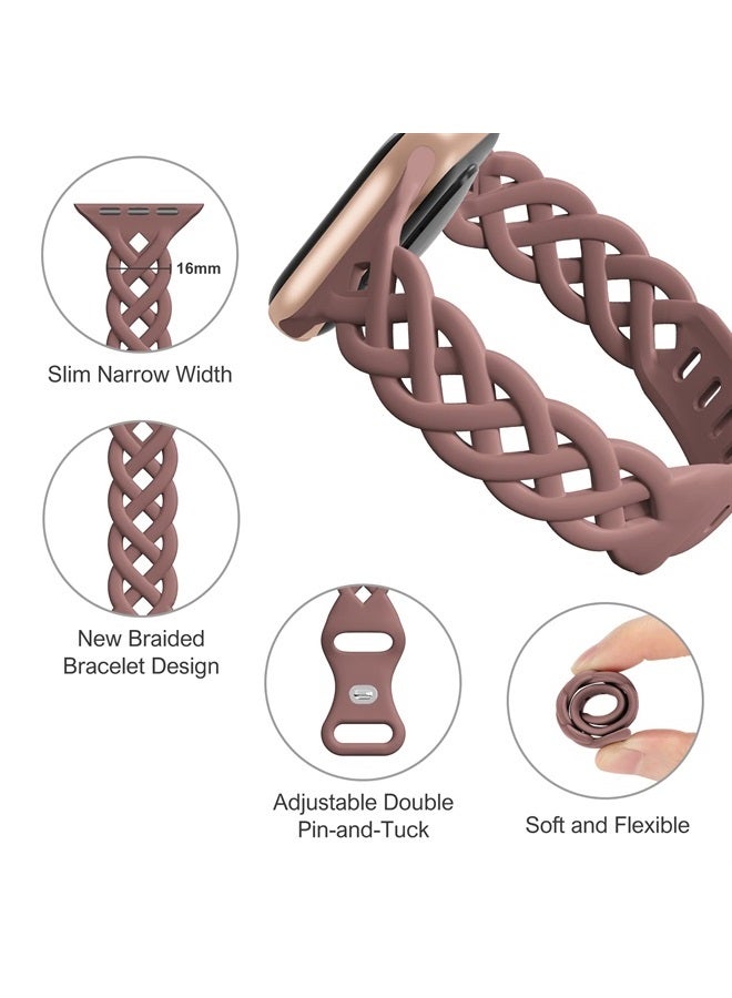 iWabcertoo Slim Silicone Bands Compatible with Apple Watch Band 40mm 38mm 41mm 42mm 44mm 45mm 49mm Women Breathable Braided Lace Thin Soft Sport Strap Replacement Wristbands for iWatch SE Series 8 7 6 5 4 3 2 1 - Image 1