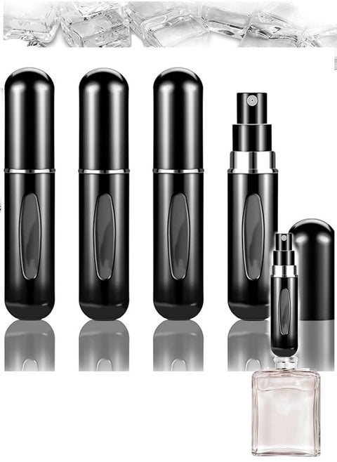 4Pcs Refillable Perfume Atomizer Bottles，Portable Empty Mini Spray Bottle for Perfume, Cologne, Liquid Sprayer, Rotating Design Use Aluminum Shell And Glass，Travel and Outings Spray Boxes Dispensers Liner Includes Liquid Dispensing Tool 5ml 0.2oz Black