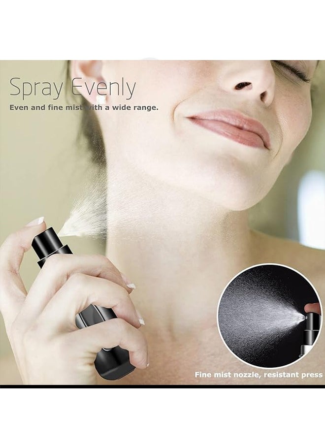 4Pcs Refillable Perfume Atomizer Bottles，Portable Empty Mini Spray Bottle for Perfume, Cologne, Liquid Sprayer, Rotating Design Use Aluminum Shell And Glass，Travel and Outings Spray Boxes Dispensers Liner Includes Liquid Dispensing Tool 5ml 0.2oz Black