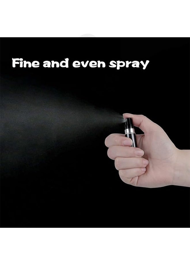 4Pcs Refillable Perfume Atomizer Bottles，Portable Empty Mini Spray Bottle for Perfume, Cologne, Liquid Sprayer, Rotating Design Use Aluminum Shell And Glass，Travel and Outings Spray Boxes Dispensers Liner Includes Liquid Dispensing Tool 5ml 0.2oz Black