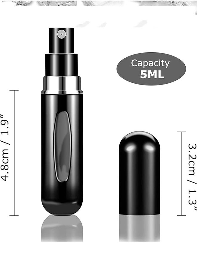 4Pcs Refillable Perfume Atomizer Bottles，Portable Empty Mini Spray Bottle for Perfume, Cologne, Liquid Sprayer, Rotating Design Use Aluminum Shell And Glass，Travel and Outings Spray Boxes Dispensers Liner Includes Liquid Dispensing Tool 5ml 0.2oz Black
