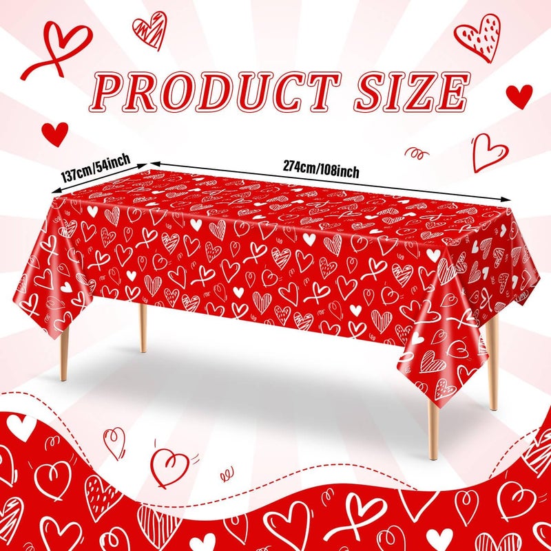 Utolily 3Pcs Happy Valentines Day Tablecloth Decoration - Red Valentine Party Tablecloth Valentine's Day Disposable Table Cover for Engagements Anniversary Birthday Party Supplies - Image 2
