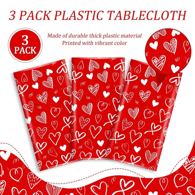 Utolily 3Pcs Happy Valentines Day Tablecloth Decoration - Red Valentine Party Tablecloth Valentine's Day Disposable Table Cover for Engagements Anniversary Birthday Party Supplies - Image 4
