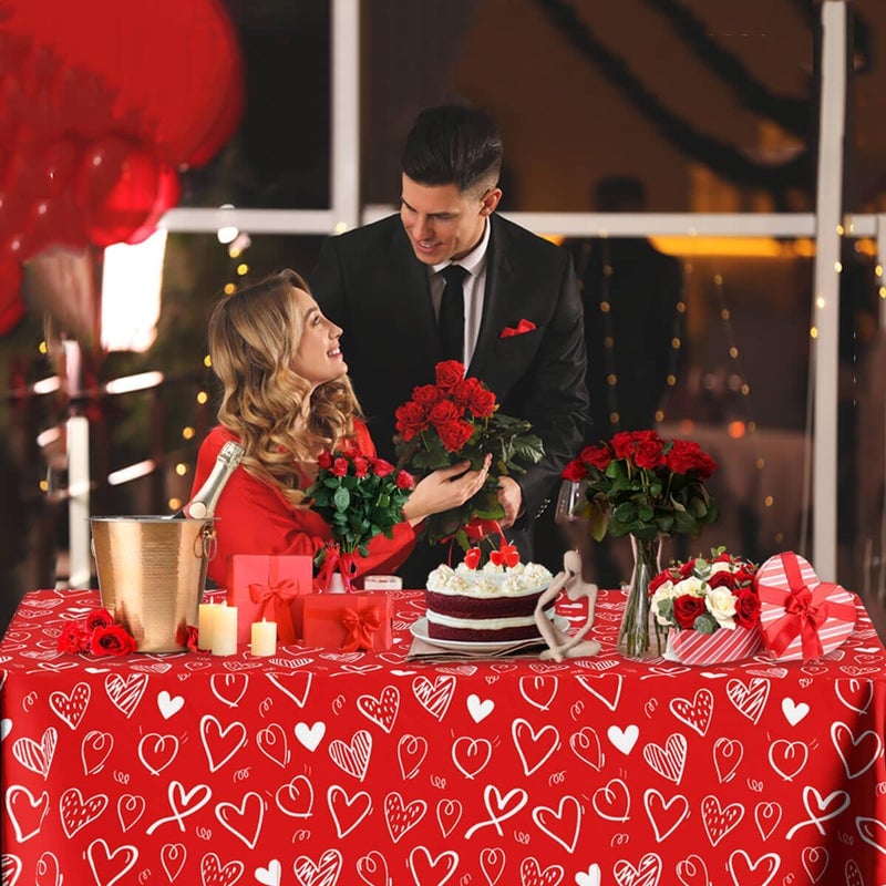 Utolily 3Pcs Happy Valentines Day Tablecloth Decoration - Red Valentine Party Tablecloth Valentine's Day Disposable Table Cover for Engagements Anniversary Birthday Party Supplies - Image 5