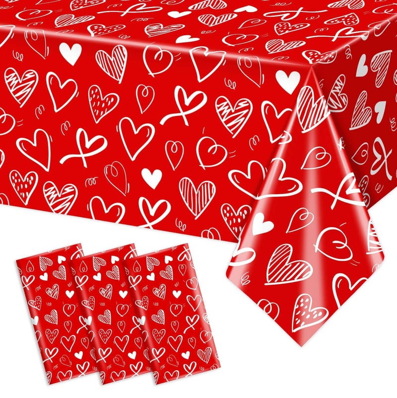 Utolily 3Pcs Happy Valentines Day Tablecloth Decoration - Red Valentine Party Tablecloth Valentine's Day Disposable Table Cover for Engagements Anniversary Birthday Party Supplies - Image 1