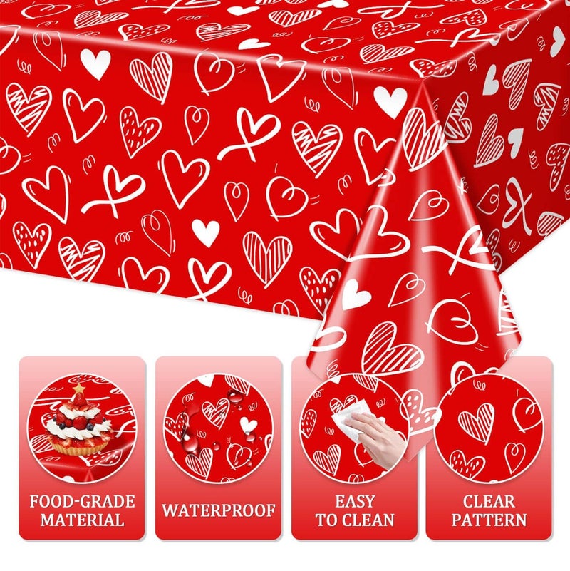 Utolily 3Pcs Happy Valentines Day Tablecloth Decoration - Red Valentine Party Tablecloth Valentine's Day Disposable Table Cover for Engagements Anniversary Birthday Party Supplies - Image 3