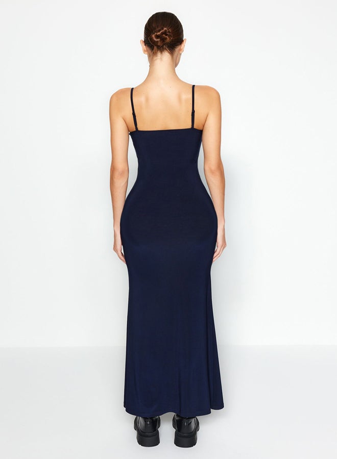 trendyol Navy Blue Fitted Strappy Flexible Maxi Knitted Pencil Dress TWOSS23EL02435 - Image 3