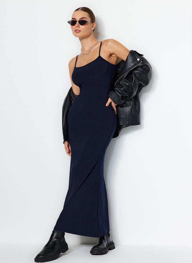 trendyol Navy Blue Fitted Strappy Flexible Maxi Knitted Pencil Dress TWOSS23EL02435 - Image 4