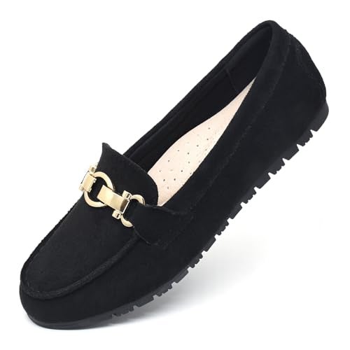 Cvistpieo Loafers for Women Business Casual Shoes Comfortable & Lightweight Penny Loafers Slip On Work Flats Suede Black Size 8.5