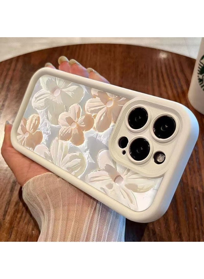 iPhone 16 Pro Case White Glitter Texture, Elegant Oil Painting Floral Design, Soft TPU Shockproof Anti-Fingerprint Cover for Women Girls - Image 4