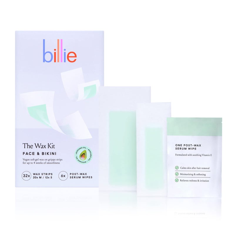 Billie Wax Kit - Face & Bikini - 32 wax strips - 6 post-wax serum wipes - Image 1