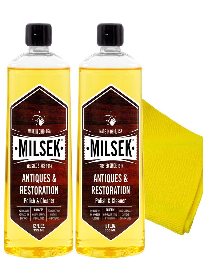 Milsek Antiques & Restoration Polish & Cleaner - Home Essential Cleaning Supplies for Home Improvement of any Wood Antiques or Heirlooms - 12 Fl Oz (Pack of 2) with Microfiber Towel - Image 1