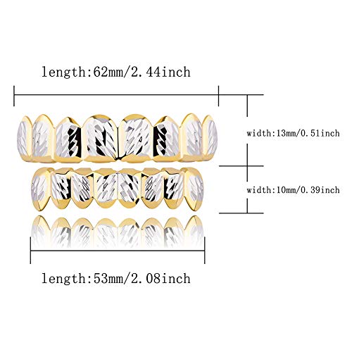 JINAO Grillz for Men Women 18K Gold Plated Gold Finish 8 Top Teeth 8 Bottom Tooth Hip Hop Mouth Grills for Your Teeth Costume Accessories(Gold & Silver) - Image 2