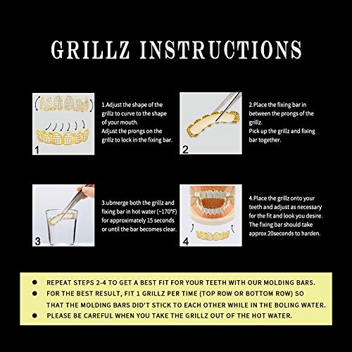 JINAO Grillz for Men Women 18K Gold Plated Gold Finish 8 Top Teeth 8 Bottom Tooth Hip Hop Mouth Grills for Your Teeth Costume Accessories(Gold & Silver) - Image 5