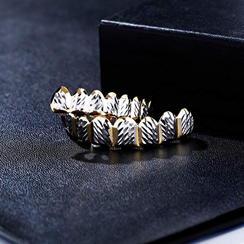 JINAO Grillz for Men Women 18K Gold Plated Gold Finish 8 Top Teeth 8 Bottom Tooth Hip Hop Mouth Grills for Your Teeth Costume Accessories(Gold & Silver) - Image 4