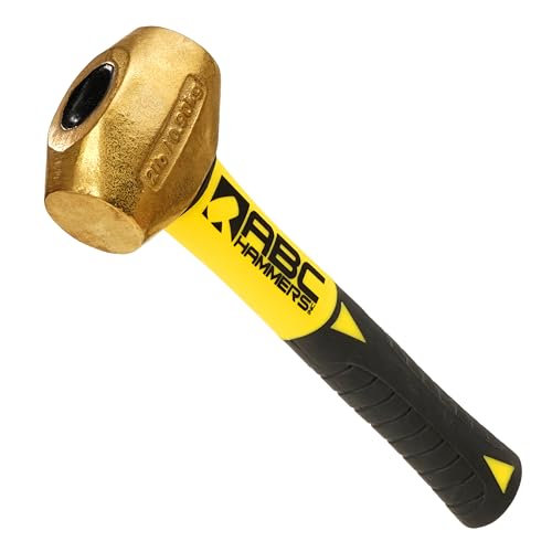 ABC HAMMERS Brass Drilling Hammer - 2 lb. Non-Sparking Hammer with 8" Fiberglass Handle & Double Faced Head - ABC2BFS - Image 1