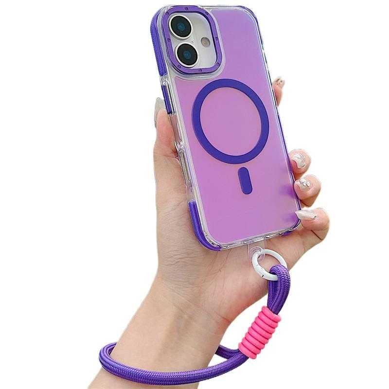 MagSafe iPhone 15 Plus Drop Protection Silicone for iPhone 15 15 Plus 15 Pro 15 Pro Max with Lanyard and Chameleon Gradient in Purple - Image 1