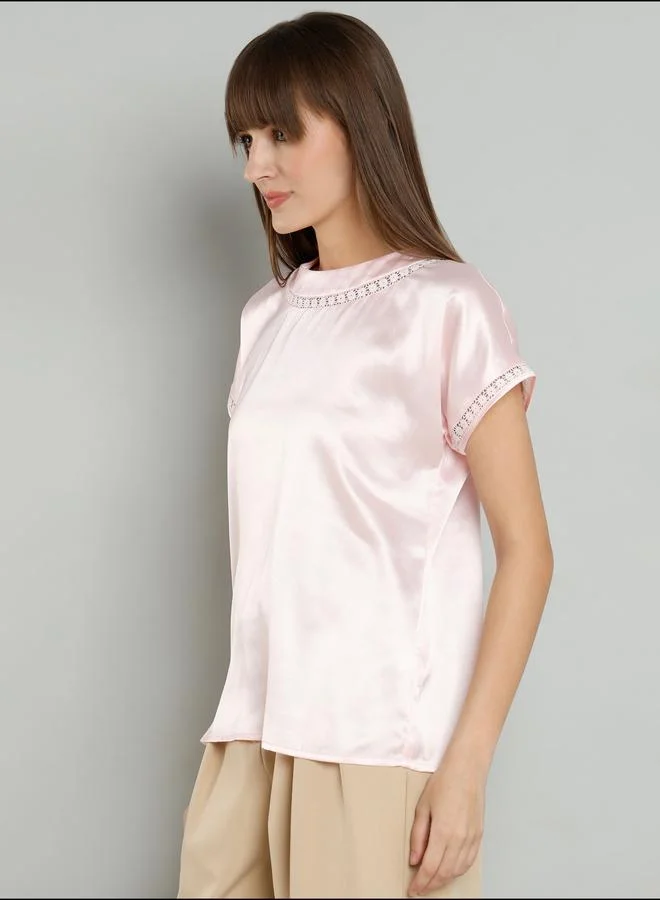 Mish Mish Satin Short Sleeve Top with Lace Detail