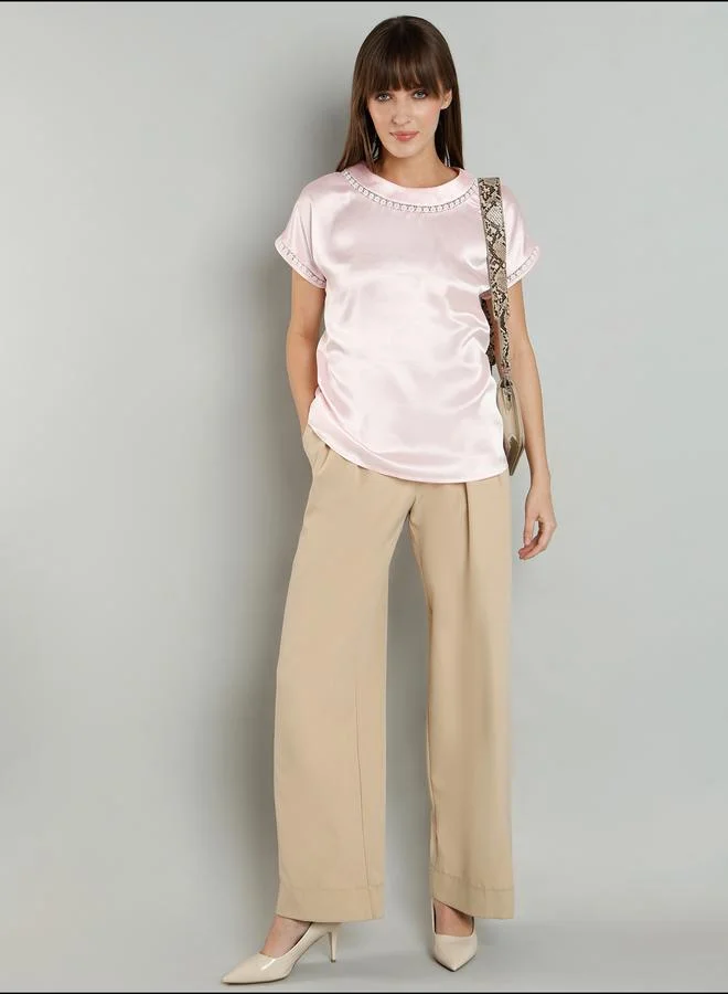 ميش Mish Satin Short Sleeve Top with Lace Detail