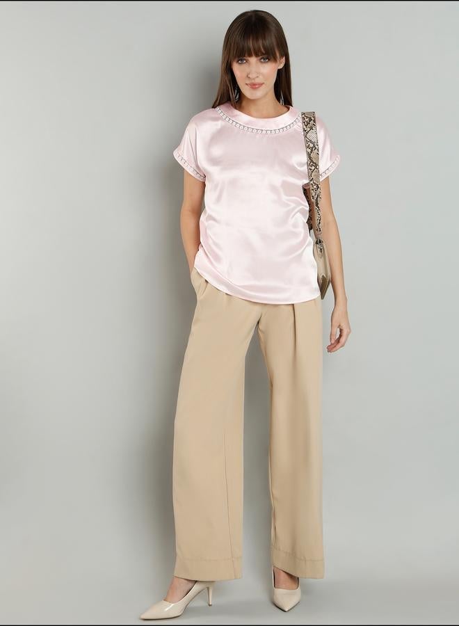 Mish Satin Short Sleeve Top with Lace Detail - Image 3