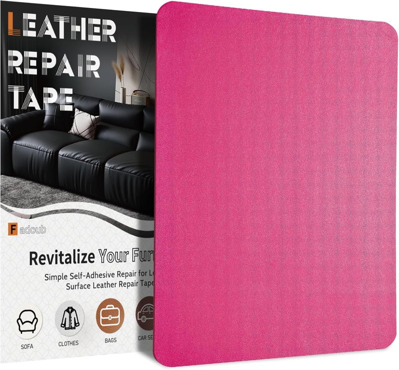 Fadoub Leather Repair Patch Tape Self-Adhesive, 8x11In Heavy Duty Vinyl Patch, Leather Repair Kit for Furniture, Sofa, Couch, Office Chair, Car Seat, Car Interior(Rose Red-Fine Grain) - Image 1