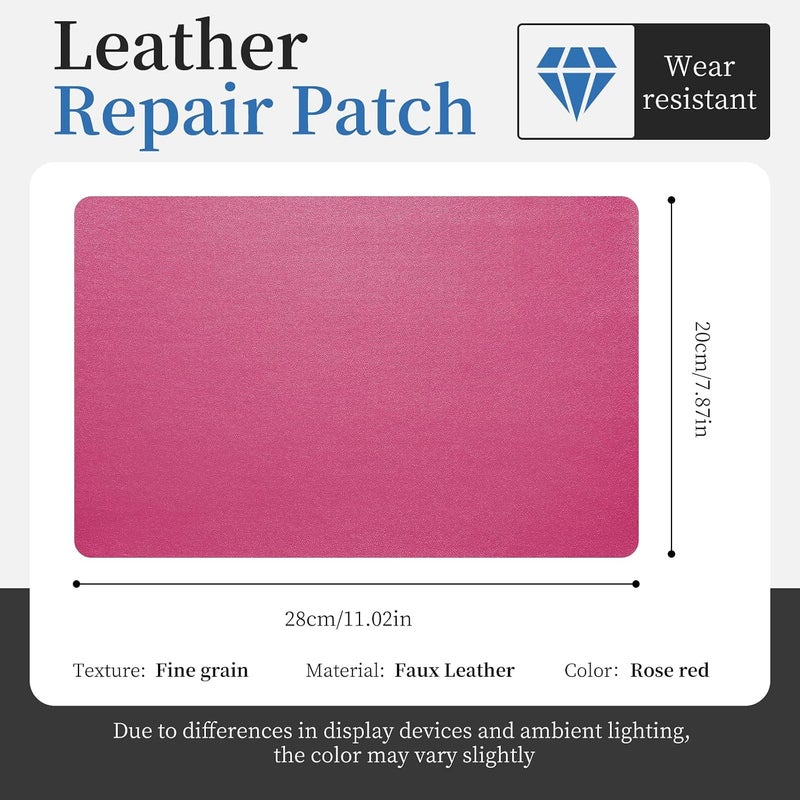 Fadoub Leather Repair Patch Tape Self-Adhesive, 8x11In Heavy Duty Vinyl Patch, Leather Repair Kit for Furniture, Sofa, Couch, Office Chair, Car Seat, Car Interior(Rose Red-Fine Grain) - Image 2
