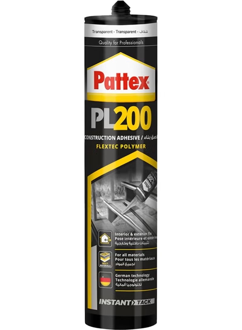 Pattex PL200 Multipurpose Construction Adhesive, Transparent, Superior Quality, Instant Fixing, Interior and Exterior Use on All Materials, Advanced German Technology (1 Piece) - Image 2
