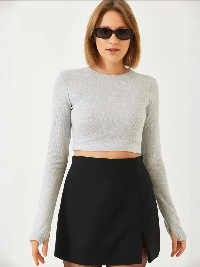 بيانكو لوتشي بلوزة قصيرة مضلعة بنقوش لوكسي بياقة دائرية