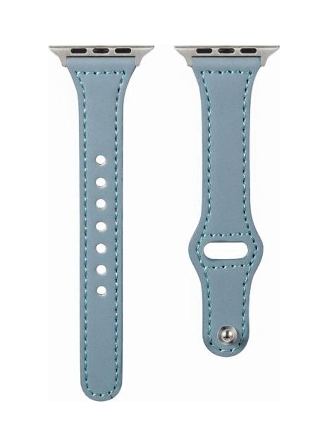 NIBEMINENT Universal T-Shaped Thin Reverse Buckle Leather Strap For Apple Watch Series 1/2/3/4/5/6/7/SE 38-40-41mm Light Blue - Image 2