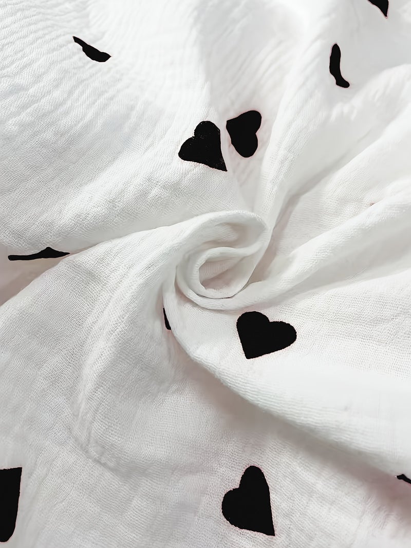 Soft And Comfortable Ruffled Heart Print Long Sleeve And Long Pants 2pcs Set - Image 5