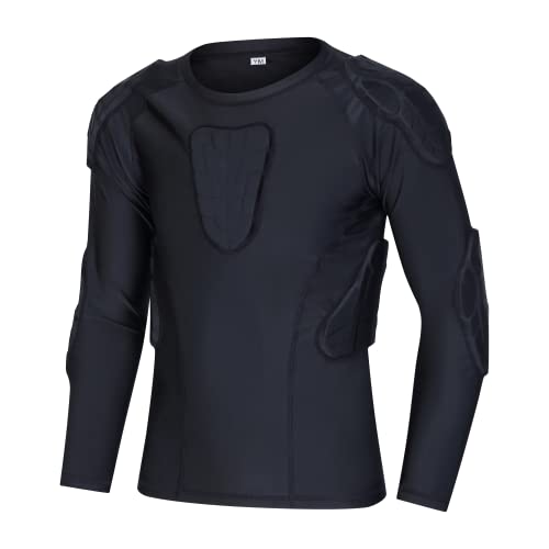 Jellybro Boys Padded Compression Shirt Youth Protective Long Sleeve Shirt for Football Baseball Basketball Hockey Rugby Snowboard (Large) Black - Image 1