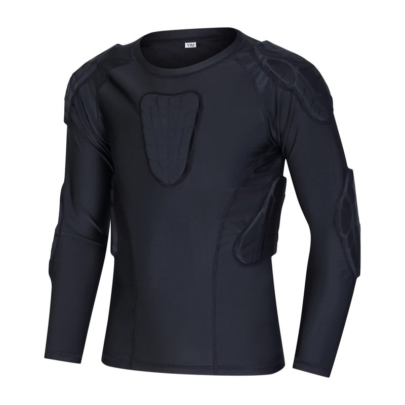 Jellybro Boys Padded Compression Shirt Youth Protective Long Sleeve Shirt for Football Baseball Basketball Hockey Rugby Snowboard (Large) Black - Image 4