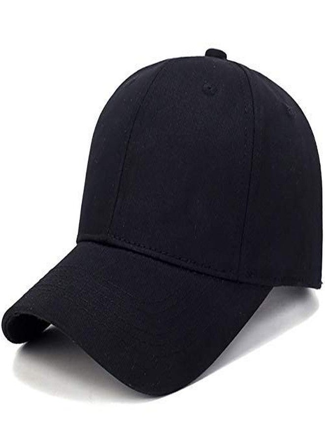 FASHOLIC Cotton Plain Baseball Cap for Men Women Free Size with Adjustable Strap Stretchable Stylish Cap & Hat (Black) - Image 1