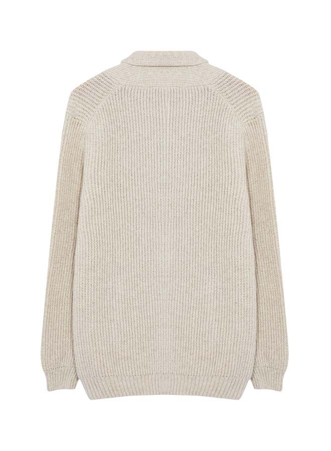 trendyol Beige Regular Fit Wool Shawl Collar Knitwear Cardigan TMNAW22HI0134 - Image 2