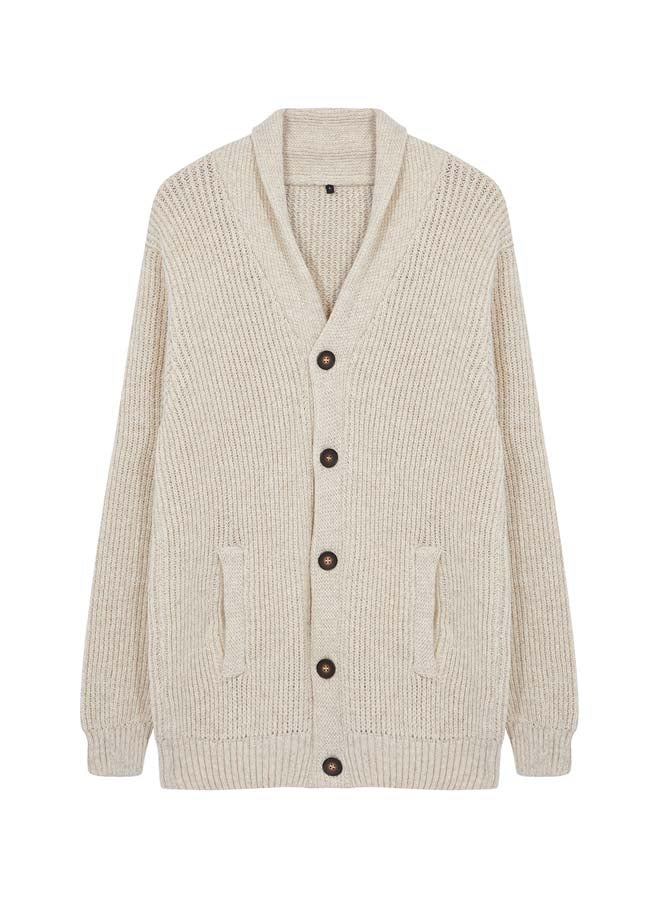 trendyol Beige Regular Fit Wool Shawl Collar Knitwear Cardigan TMNAW22HI0134 - Image 1