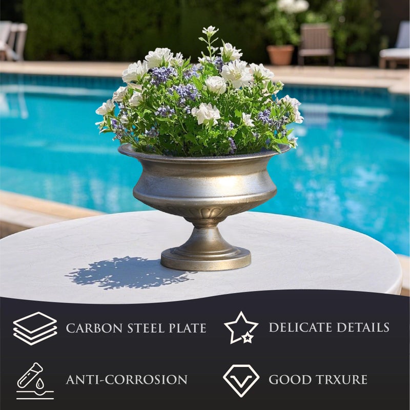 Worth 8" H. Silver Color Urn Vase for Centerpieces, 11.8" Dia. Metal Trumpet Small Flower Pots for Table, Bowl Vase for Wedding Party Event Home Decor - Image 3
