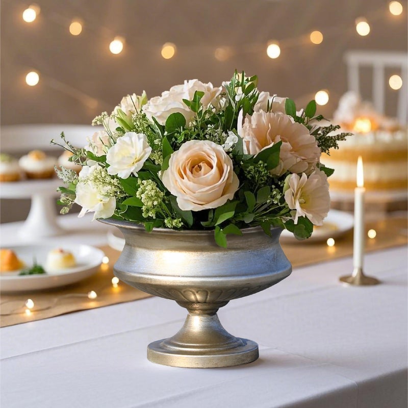 Worth 8" H. Silver Color Urn Vase for Centerpieces, 11.8" Dia. Metal Trumpet Small Flower Pots for Table, Bowl Vase for Wedding Party Event Home Decor - Image 2
